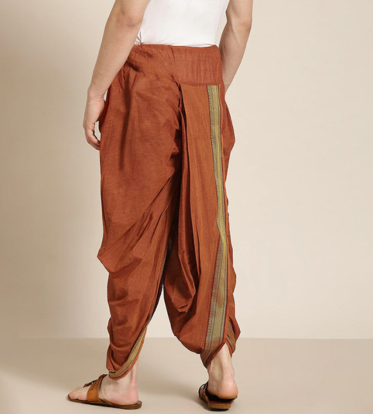 Men Rust Brown Solid Cotton Dhoti Pants