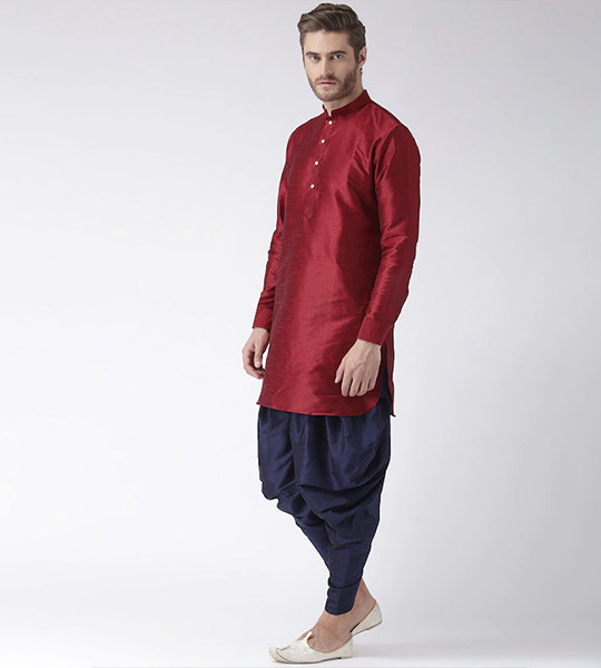 Men Navy Blue Solid Satin Dhoti Pant