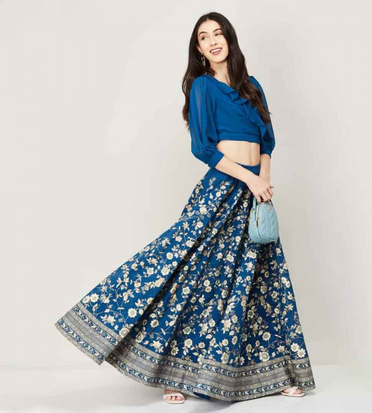 BIBA Women Ruffled Blouse with Floral Printed Lehenga