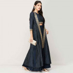 SPAN Women Printed Blouse with Lehenga and Long Jacket