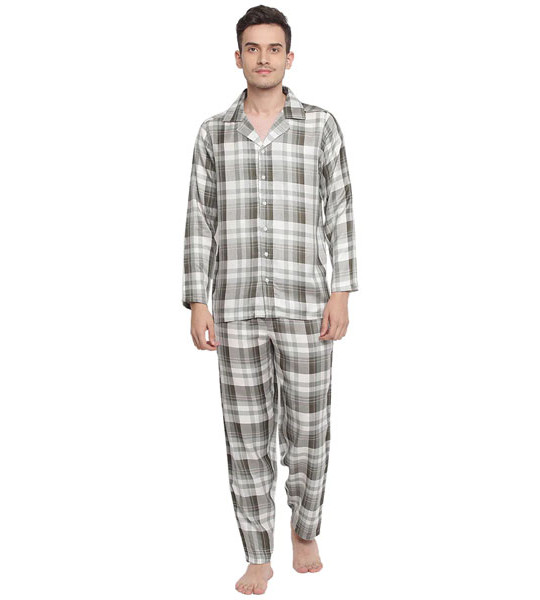 Olive Green Checkered Sleepwear Set