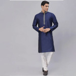 Men Navy Blue Dupion Silk Kurta