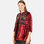 Women Burgundy Embroidered Shrug