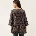 Women Black Handblock Printed Fusion Jacket Shrug