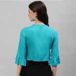 Women Turquoise Blue Crop Shrug