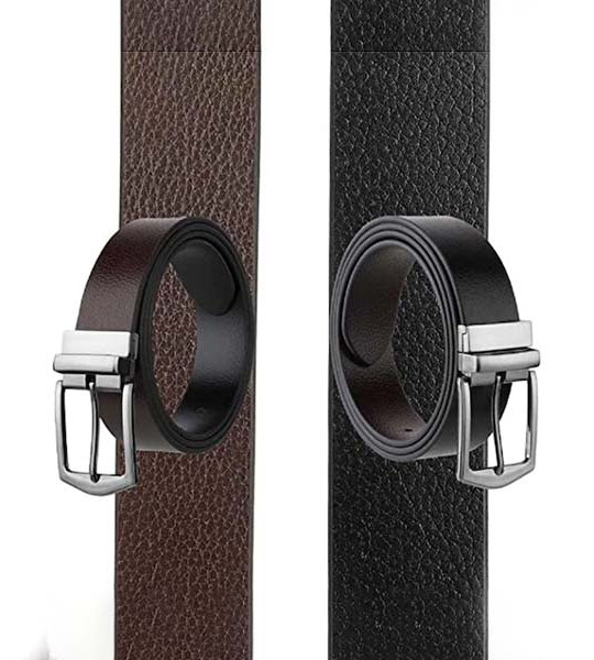 Men Brown & Black Textured Leather Formal Belt