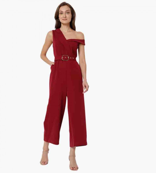 Women Solid One-Shoulder Jumpsuit