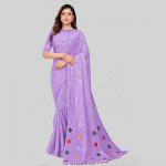 Mauve & Red Embellished Sequinned Pure Georgette Saree