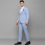 Men Blue Self Design Single Breasted Slim Fit Two Piece Formal Suit