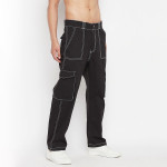 Men Black Relaxed Loose Fit Cargos Trousers