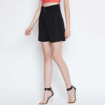 Women Black Solid Loose Fit Regular Shorts