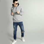 The Lifestyle Co Men Grey Melange Solid Hooded Sweatshirt