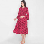 Maroon Printed Maternity Midi Dress