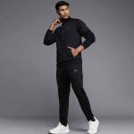 Men Black Brand Logo Printed Poly Knit Track Suit