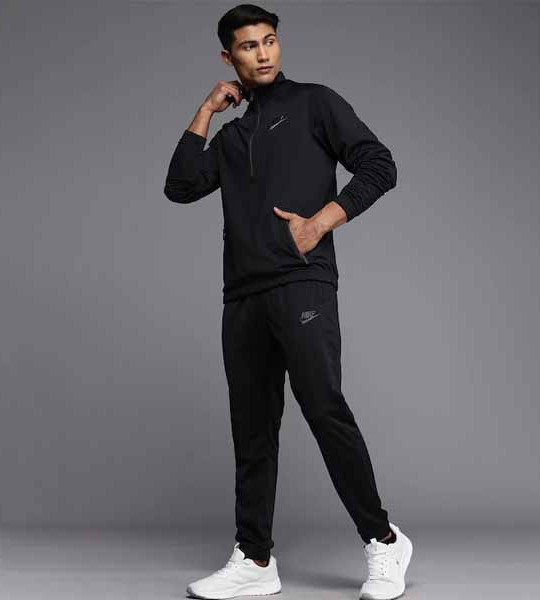 Men Black Brand Logo Printed Poly Knit Track Suit