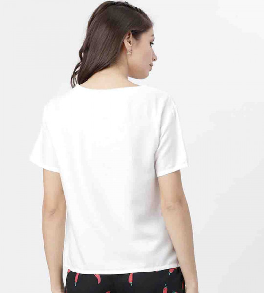 Women White & Red Printed Lounge Top