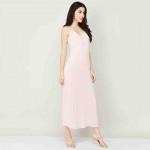 Women Solid V Neck Sleeveless Maxi Dress