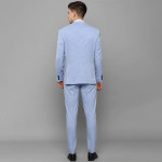 Men Blue Self Design Single Breasted Slim Fit Two Piece Formal Suit