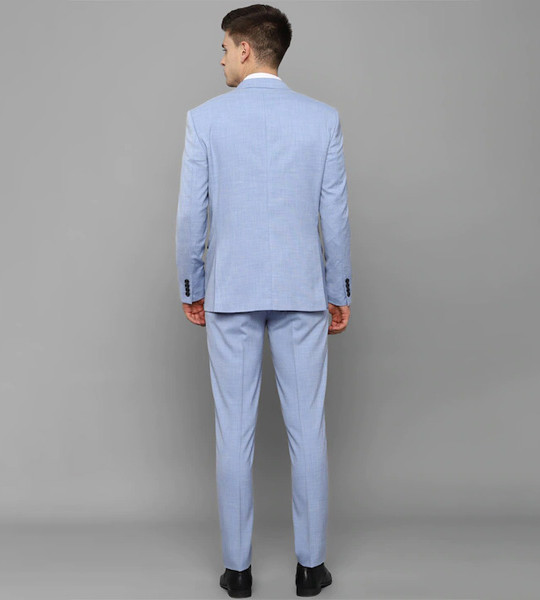 Men Blue Self Design Single Breasted Slim Fit Two Piece Formal Suit
