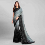 Grey & Black Embellished Sequinned Silk Blend Saree